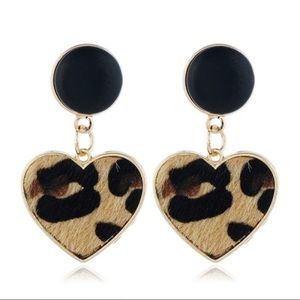 3/$30 Faux Velvet Heart Shaped Leopard Earrings